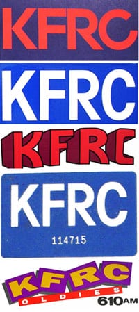 assortment of KFRC bumper stickers